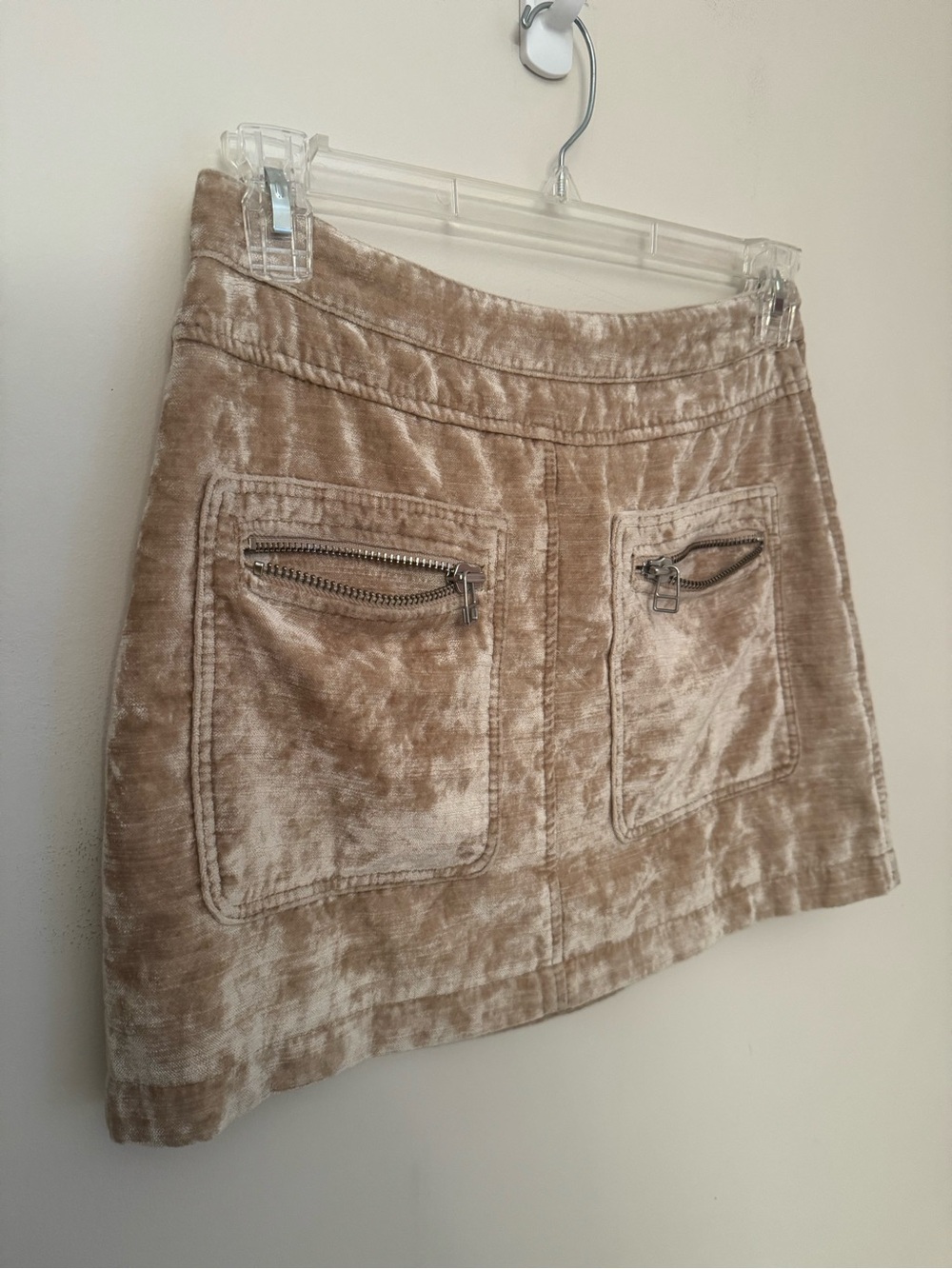 Free People Dust To Dust Velvet Mini Skirt Womens Size 8 Tan Zip Pocket Boho - Picture 4 of 7